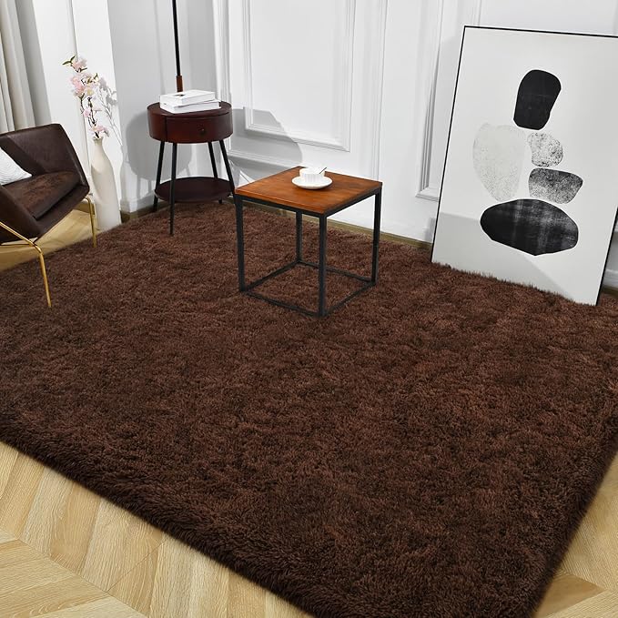 TWINNIS Super Soft Shaggy Rugs Fluffy Carpets, 6x9 Feet, Indoor Modern Plush Area Rugs for Living Room Bedroom Kids Room Nursery Home Decor, Upgrade Anti-Skid Rectangular Fuzzy Rug, Brown