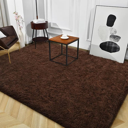 TWINNIS Super Soft Shaggy Rugs Fluffy Carpets, 8x10 Feet, Indoor Modern Plush Area Rugs for Living Room Bedroom Kids Room Nursery Home Decor, Upgrade Anti-Skid Rectangular Fuzzy Rug, Brown