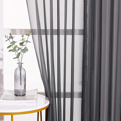 NICETOWN Sheer Curtains for Bedroom Windows, Grommet Casual Soft Voile Sheer Panels with Light Filter Window Treatments for Boy's Room/Bedroom, Black, Set of 2, W37 x L63