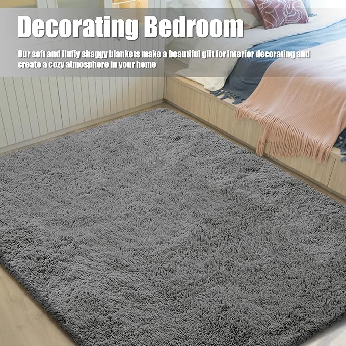 9x12 Fluffy Area Rugs for Living Room,Large Fuzzy Shag Area Rug for Bedroom,Deep Grey Soft Non-Shedding Indoor Plush Carpet for Kids Bedroom Nursery Home Decor
