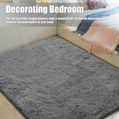 9x12 Fluffy Area Rugs for Living Room,Large Fuzzy Shag Area Rug for Bedroom,Deep Grey Soft Non-Shedding Indoor Plush Carpet for Kids Bedroom Nursery Home Decor