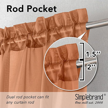 Simplebrand Orange Sheer Curtains 96 Inches Long, Light Filtering Rod Pocket Solid Color Window Sheer Curtain Panels, Elegant Curtains & Drapes for Living Room, Bedroom 2 Panels, 42" W x 96" L