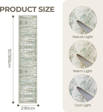 Long Rugs Runner - Washable Runner Rugs for Hallway 2x10, Ultra-Thin Soft Kitchen Carpet Runner, Anti Slip Backing Runner Rugs for Entrance, Bedroom, Living Room(2'x10', Green/Yellow/Ivory)