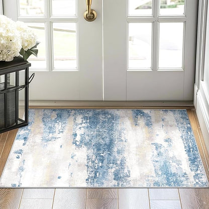 BEIMO 2x3 Rugs for Entryway Entrance Kitchen Bathroom, Machine Washable Modern Abstract Soft Area Rug, Indoor Floor Carpet with Non Slip Rubber Backing, Blue Cream