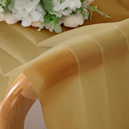 OVZME Gold Sheer Curtains 54 Inches Long 2 Panels - Soft Light Filtering Window Sheer Panels for Living Room/Bedroom, Top Dual Rod Pocket, 1 Pair, Each 42Wx54L Inches