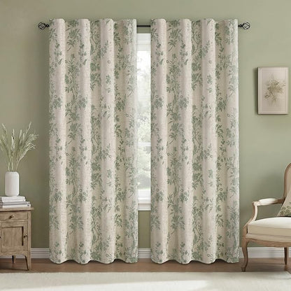 Floral Blackout Curtains Sage Green Printed Curtains Floral Blackout Curtains Farmhouse Boho Cottagecore Spring Curtains for Bedroom Modern Living Room
