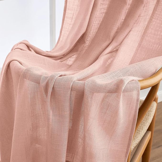 MIULEE Blush Pink Linen Curtains 96 Inches Long 2 Panels for Girls Bedroom Nursery, Soft Thick Linen Textured Window Drapes Semi Sheer Light Filtering Back Tab for Kids Living Room Light Pink Decor