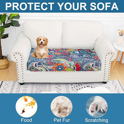 Smiry Printed Couch Cushion Covers, Stretch Soft Couch Covers for Sofa, Washable Non-Slip Sofa Slipcover Furniture Protector for Indoor and Outdoor (Medium, Blue Green)