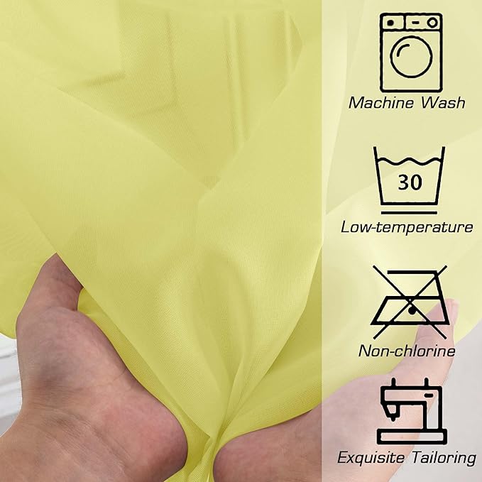 Simplebrand Rod Pocket Top Solid Voile Sheer Curtains for Bedroom, 54 Inch Length Drapes Set of 2, Lightweight and Light Filtering Elegant Lemon Curtains Panels Window Treatment, 42W×54L, Lemon