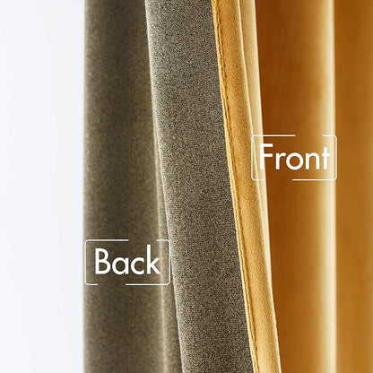MIULEE Velvet Curtains 90 inches 2 Panels - Luxury Blackout Curtains for Bedroom Living Room Thermal Insulated Fall Decor Super Soft Elegant Window Drapes Rod Pocket & Back Tab, Mustard Yellow