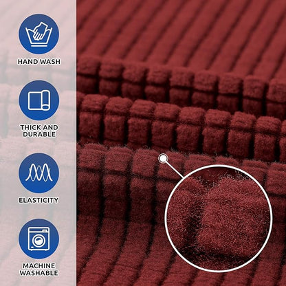 KEKUOU Stretch Single Sofa Slipcover 1 Piece Couch Sofa Cover (31"-55") Furniture Protector 1 Seater Sofa with Elastic Bottom for Kids,Pet.Jacquard Small Checked Pattern Fabric(Small,Dark Red)