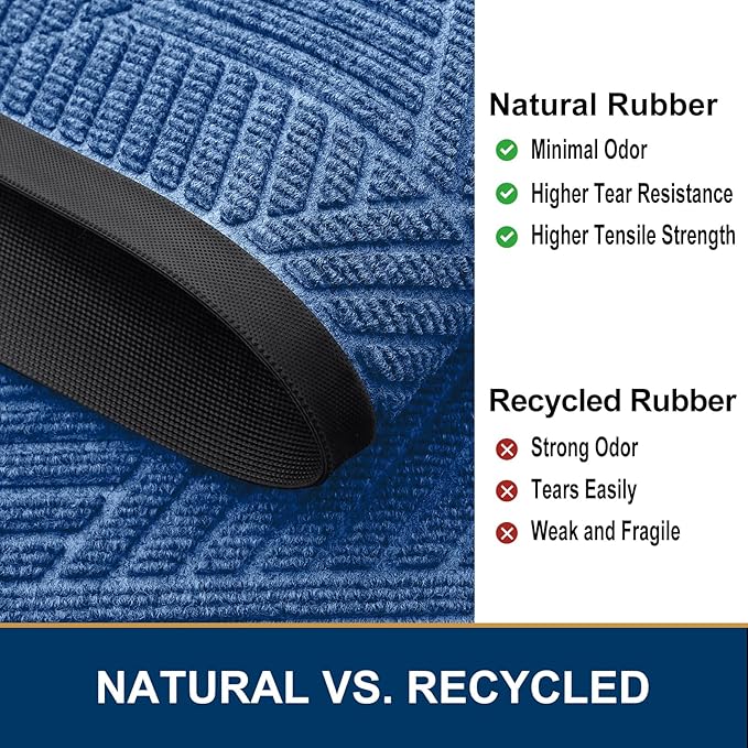 Smiry Half Circle Front Door Mat Outside Entrance, Heavy Duty Sturdy Natural Rubber Doormat, Trap Dirt and Moisture, Low Profile Mats for Indoor Outdoor Entry, Irregular Triangle (35x23, Blue)