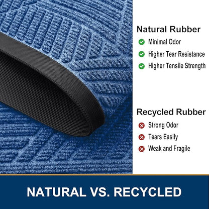 Smiry Half Circle Front Door Mat Outside Entrance, Heavy Duty Sturdy Natural Rubber Doormat, Trap Dirt and Moisture, Low Profile Mats for Indoor Outdoor Entry, Irregular Triangle (47x32, Blue)