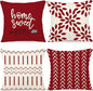 YCOLL Christmas Pillow Covers 18x18 Set of 4, Modern Sofa Throw Pillow Cover for Christmas Decor, Decorative Outdoor Linen Fabric Pillow Case for Couch Bed Car, Red