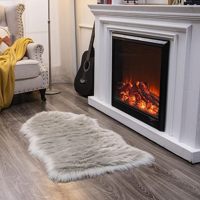 EasyJoy Ultra Soft Fluffy Shaggy Area Rug Faux Fur Rug Chair Cover Seat Pad Fuzzy Area Rug for Bedroom Floor Sofa Living Room (2 x 4 ft Sheepskin, Light Grey)