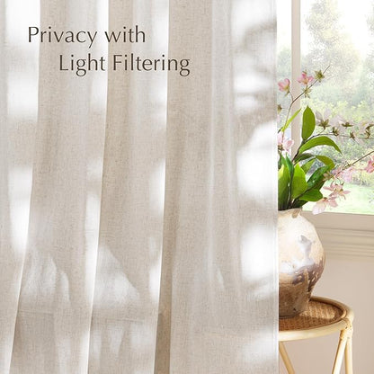 NICETOWN Linen Curtains 84 inches Long, Grommet Thick Flax Linen Privacy Assured with Light Filtering Window Treatments for Bedroom/Living Room, Vannila, W55 x L84, 2 Panels