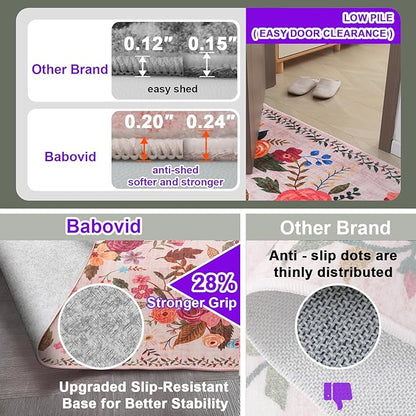 Pink/Beige Floral Washable 6x9 Area Rugs, Soft Bedroom Rug for Living Room Ultra-Thin Non Slip Dining Room Rug, Stain Resistant Rugs Easy Clean Throw Carpet for Office(Beige/Pink Garden, 6 x 9)
