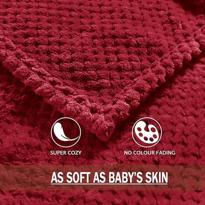 Exclusivo Mezcla Fleece Bed Blanket Twin Size, Super Soft and Warm Blankets for Couch, Sofa and Bed Waffle Textured, Cozy, Fuzzy and Lightweight (Deep Red, 90x66 Inches)
