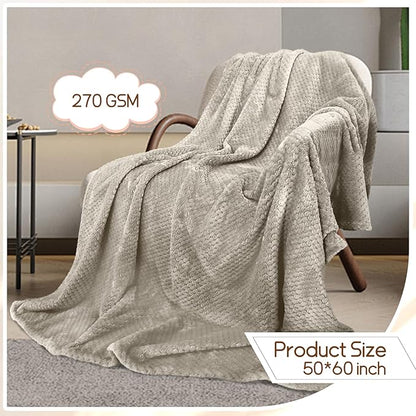 4 Pack Fleece Throw Blankets 50x60 Inches - 270 GSM Ultra Soft Plush Flannel for Bed Couch Sofa, Lightweight Warm 3D Waffle Texture, No Shedding No Pilling All Season Throw (Light Beige)