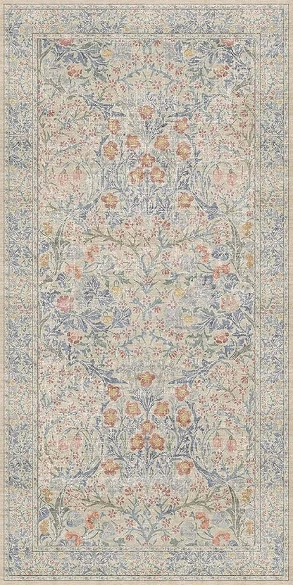 Washable Bathroom Rug 2x4 Non Slip - Beige Blue Small Rugs Front Door Rugs Indoor, Vintage Cream Floral Style Rug for Kitchen, Laundry, Perfect for Entryway Décor