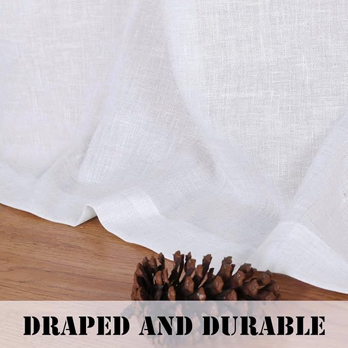 H.VERSAILTEX Elegant Natural Linen Blended Energy Efficient Light Filtering Linen Semi Sheer Textured Curtains/Nickel Grommet Window Treatments Panels/Drapes (Set of 2, Bright White, 52" x 45")