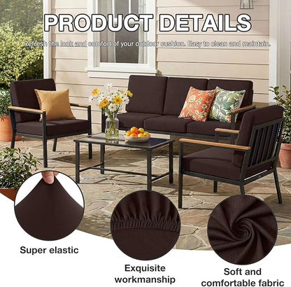 hyha 12Pcs Patio Cushion Covers, Stretch Outdoor Couch Cushion Covers Replacement, Washable Outdoor Chair/Sofa Slipcovers for Patio Furniture Cushions Protector with Elastic Bottom(Coffee,Cover Only)