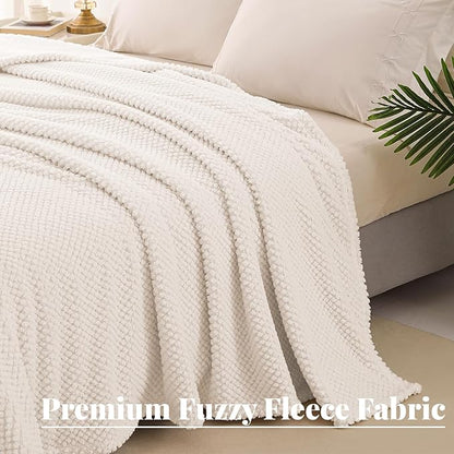 Whale Flotilla Extra Large Fuzzy Fleece Throw Blanket for Couch, 50x70 Inch Fluffy Warm Soft Jacquard Blankets for All Season, Lightweight and Cozy, Ivory
