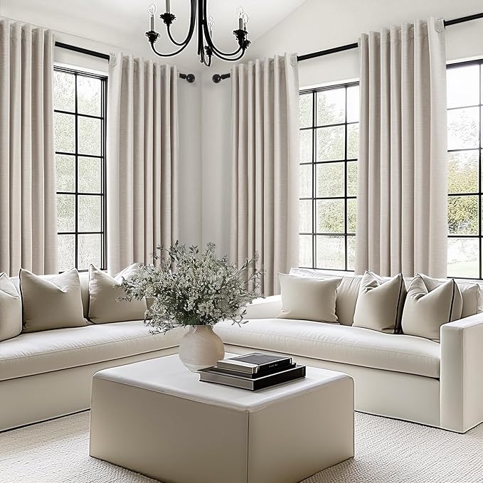 94 Inch Long Sun Blocking Curtains with Hooks Linen Blend,Custom Made Blackout Drapes for Tall Window,Pinch Pleat for Traverse Rods Floor to Ceiling Track 52 Wide 2 Pack Oatmeal Beige