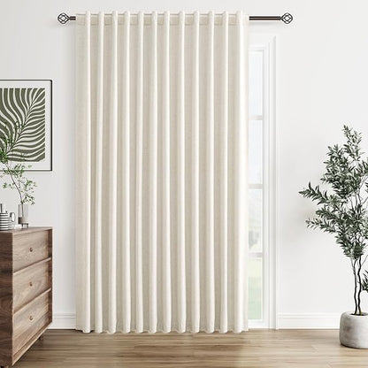 Guken Cream 100% Blackout Linen Curtains 100 Inch Wide by 84 Inch for Living Room Bedroom Back Tab Thermal Insulated Black Out 1 Drapes Room Darkening Window Curtains,1 Panel