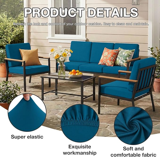 hyha 14Pcs Patio Cushion Covers, Stretch Outdoor Couch Cushion Covers, Washable Outdoor Chair/Sofa Slipcovers for Patio Furniture Cushions Protector with Elastic Bottom(Peacock Blue,Cover Only)