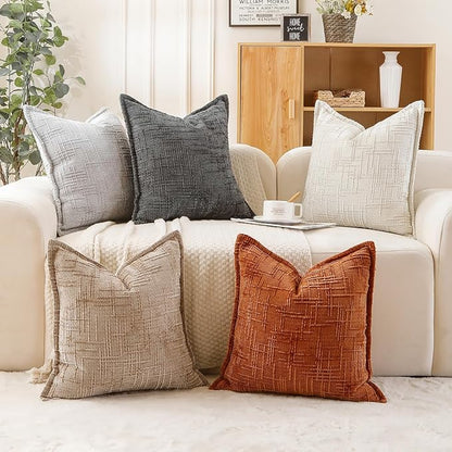 HPUK Fall Chenille Soft Throw Pillow Covers 18x18 Set of 2, Accent Cushion Covers for Living Room, Bedroom, Decorative Solid Color Pillow Covers for Couch, Sofa, Chair, Grey
