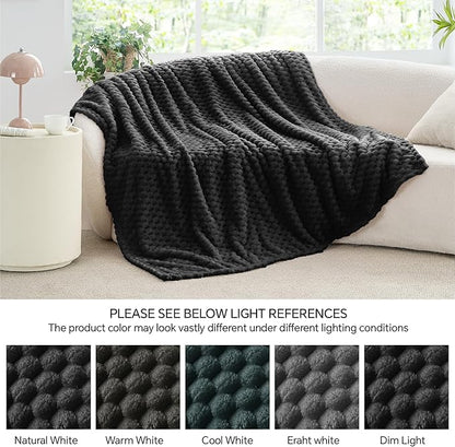 BEDELITE Fleece Blanket - 3D Jacquard Decorative Black Queen Size Blankets for Bed, Soft and Cozy Warm Plush Fluffy Blanket All Seasons Suitable, 90x90Inches