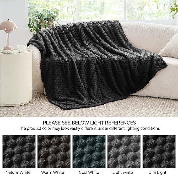 BEDELITE Fleece Blanket Throw XL for Bed Couch, 3D Jacquard Decorative Black Throw, Soft and Cozy Warm Plush Fuzzy Blanket All Seasons Suitable, 50x70Inches