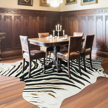 AROGAN Western Faux Fur Zebra Rug, 5.2x6.3 Feet Premium Animal Skin Print Rug, Sturdy Faux Zebra Hide Rugs for Wall Decor, Western Floor Carpet for Bedroom Living Room, Black and White
