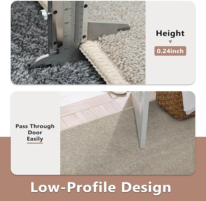 FinRèc 6x9 Washable Area Rugs for Bedroom Living Room, Low Pile Thin Rug Solid Color, Non-Slip Carpet Indoor for Home Decor (Light Tan)