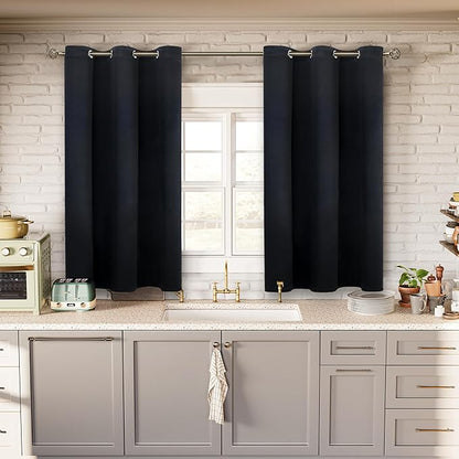 BGment Black Short Blackout Curtains for Small Windows, 38 x 45 Inch Thermal Insulated Tier Set of 2 Panels Sun Blocking Drapes for Kitchen Bedroom