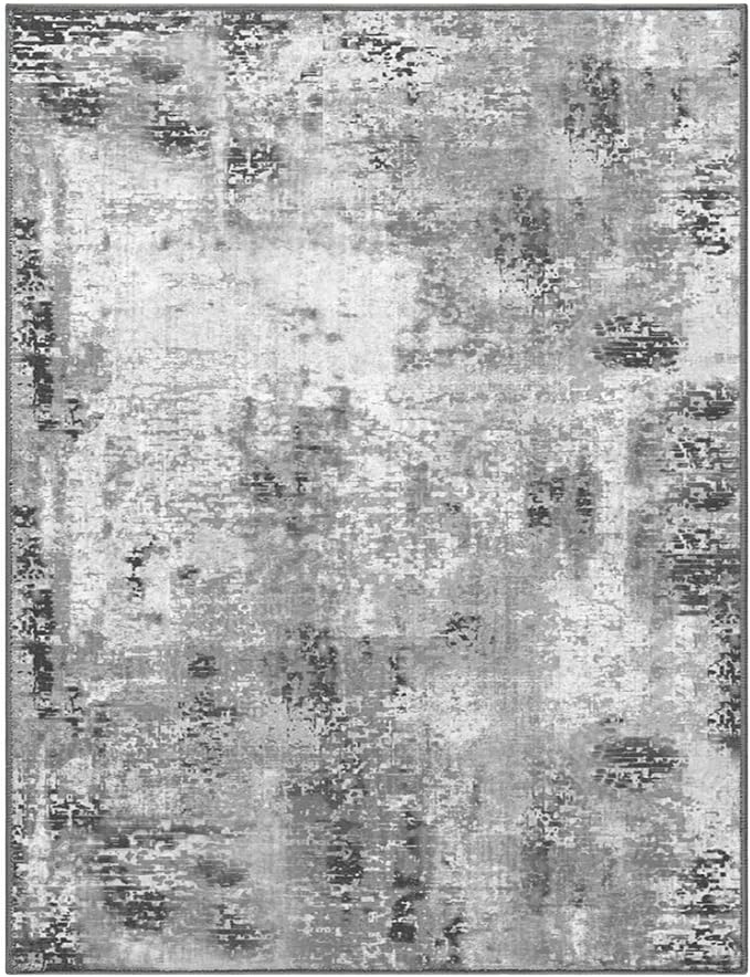 Living Room Rug 8x10 Gray Area Rugs Machine Washable Abstract Boho Large Rug Non-Slip Non-Shedding Faux Wool Indoor Vintage Carpet for Bedroom, Classroom, Dining Room, Kids Playroom