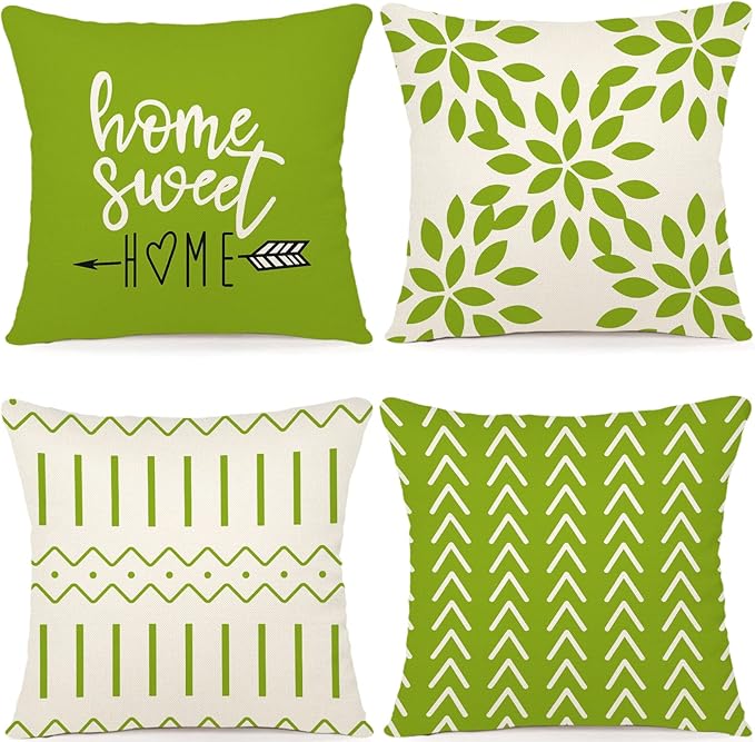 YCOLL Pillow Covers 16x16 Set of 4, Modern Sofa Throw Pillow Cover, Decorative Outdoor Linen Fabric Pillow Case for Couch Bed Car, Sage Green