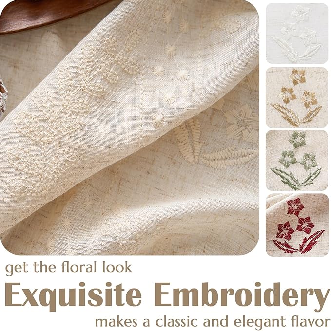 jinchan Belrose Linen Curtains for Bedroom Floral Curtains 84 Inch Length Linen Blend Ivory Embroidered Drapes Farmhouse Flower Patterned Drapes for Living Room Window Treatments Set 2 Panels