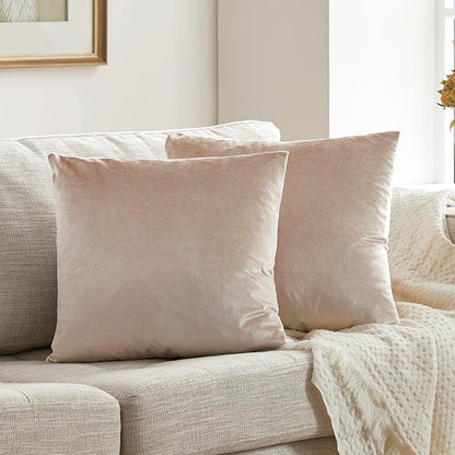 GIGIZAZA 16x16 Beige Pillow Covers: Pack of 2 Champagne Vintage Throw Pillows Super Soft Velvet Covers - Decorative Elegant Square Small Solid Cushion Covers Used for Couch,Living Room,Bedroom