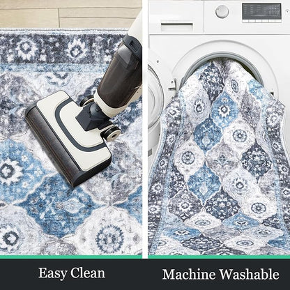 HEBE Hallway Runner Rug 2'8”x8' Washable Vintage Distressed Area Rugs Non Slip Laundry Rug Runner Boho Floor Carpet Runners for Hallways Entryway Laundry Room Kitchen Bathroom