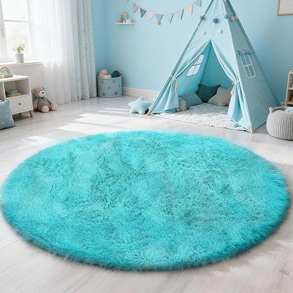 yulidayang Soft Round Area Rug for Kids Bedroom, Fluffy Fuzzy Shaggy Rug 6'X6'for Living Room, Non Slip Circle Plush Rug for Girls Room Nursery Dorm Decor,Light Blue