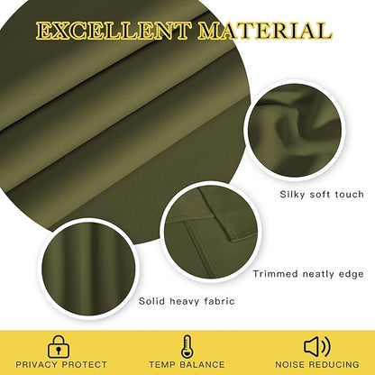 NICETOWN Olive Bedroom Curtains 72 inches Long, Grommet Blackout Thermal Insulated Window Treatment Room Darkening for Bedroom/Home Office, 2 Panels, W37 x L72