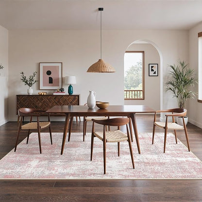 Area Rugs 5x7 for Living Room Bedroom, Modern Abstract Machine Washable Rug, Large Soft Low Pile Floor Carpet with Non Slip Backing for Dining Room, Pink/Grey