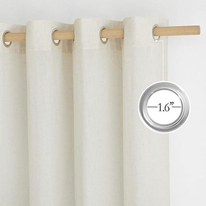 NICETOWN Linen Curtains 96 inches Long, Grommet Privacy Added with Light Filtering Linen Weave Window Treatment for Bedroom/Living Room, Off White, W68 x L96, 2 Panels
