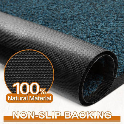 Mibao Front Door Mat, Dirt Trapper Welcome Mat for Outdoor Indoor, Non-Slip Waterproof Doormat, Durable Machine Washable Low Profile Entry Rug for Back Door Outside Patio Porch, 32" x 20", Blue