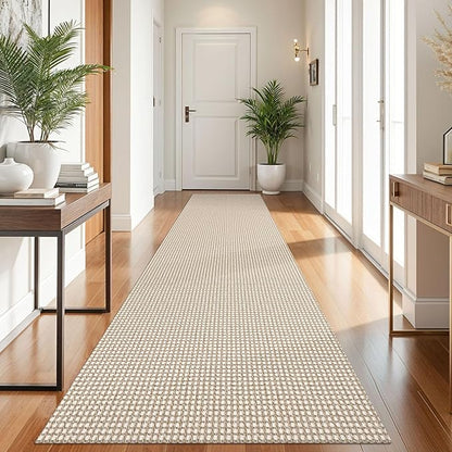KOZYFLY Runners for Hallways 3x10 ft Washable Kitchen Runner Non Slip Rubber Backed Hallway Rugs Cotton Entryway Runner Rug Floor Carpet for Indoor Hall, Backdoor, Kitchen, Ivory/Khaki