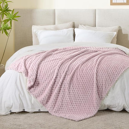 BEDELITE Fleece Twin Blankets for Couch & Bed - 3D Jacquard Decorative Lotus Pink Blanket, Super Soft and Cozy Warm Fuzzy Blanket All Seasons Suitable, 60x80Inches