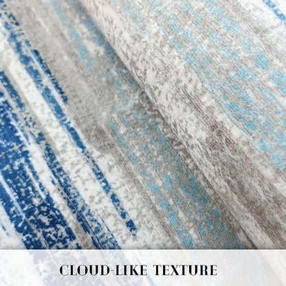 Lansny Modern Abstract Runner Rug 2x10, Blue Washable Long Kitchen Non-Slip Soft Hallway Thin Print Faux Wool Carpet for Entryway Bedroom Laundry Room Indoor Home Decor