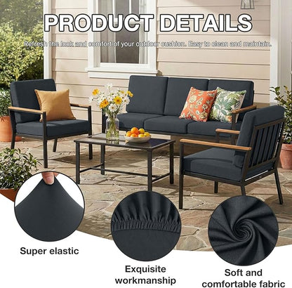 hyha 8Pcs Patio Cushion Covers, Stretch Outdoor Couch Cushion Covers, Washable Outdoor Chair/Sofa Slipcovers for Patio Furniture Cushions Protector with Elastic Bottom(Dark Gray,Cover Only)